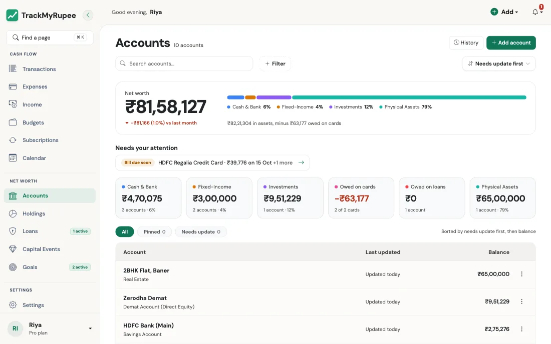 The Accounts page