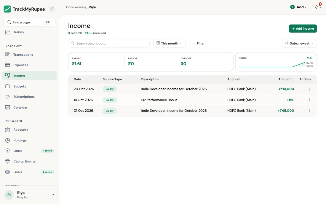 The Income page