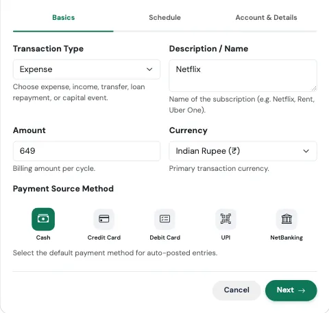 Step 1 of the subscription form