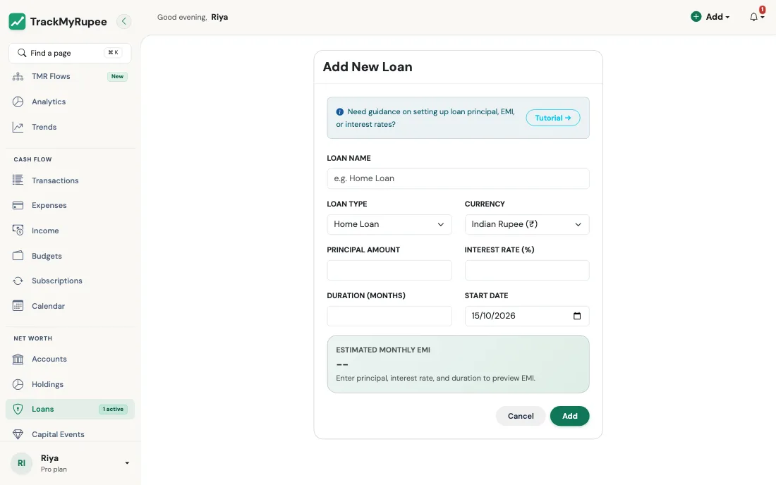 The Add New Loan form