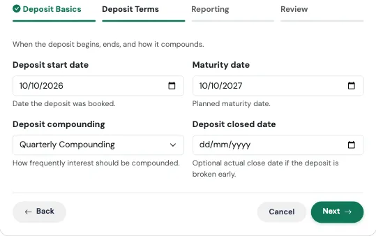Deposit Terms step