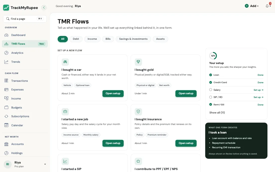 The TMR Flows page