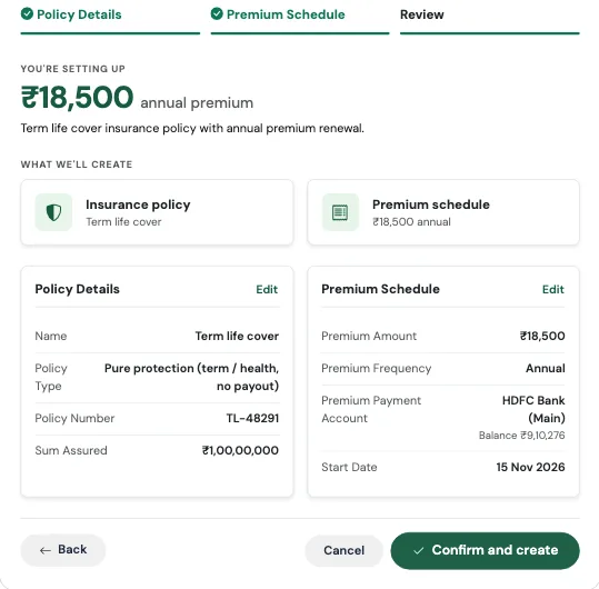 The insurance review screen