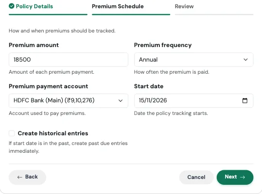 Premium Schedule step