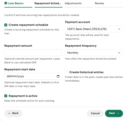 Repayment Schedule step