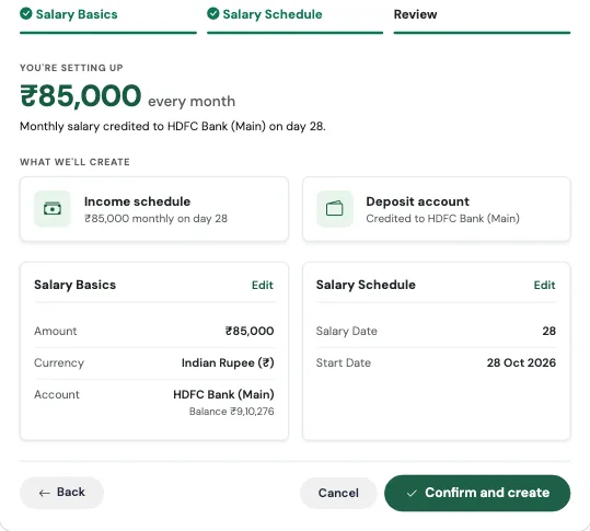 The salary review screen