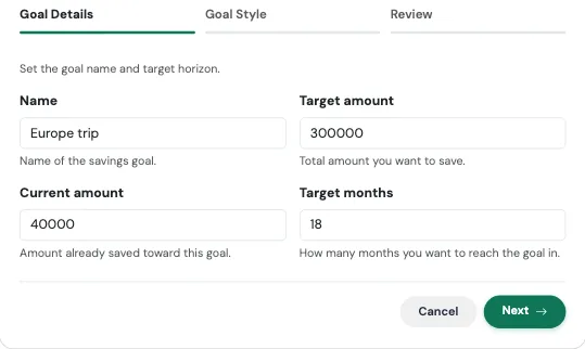 Goal Details step